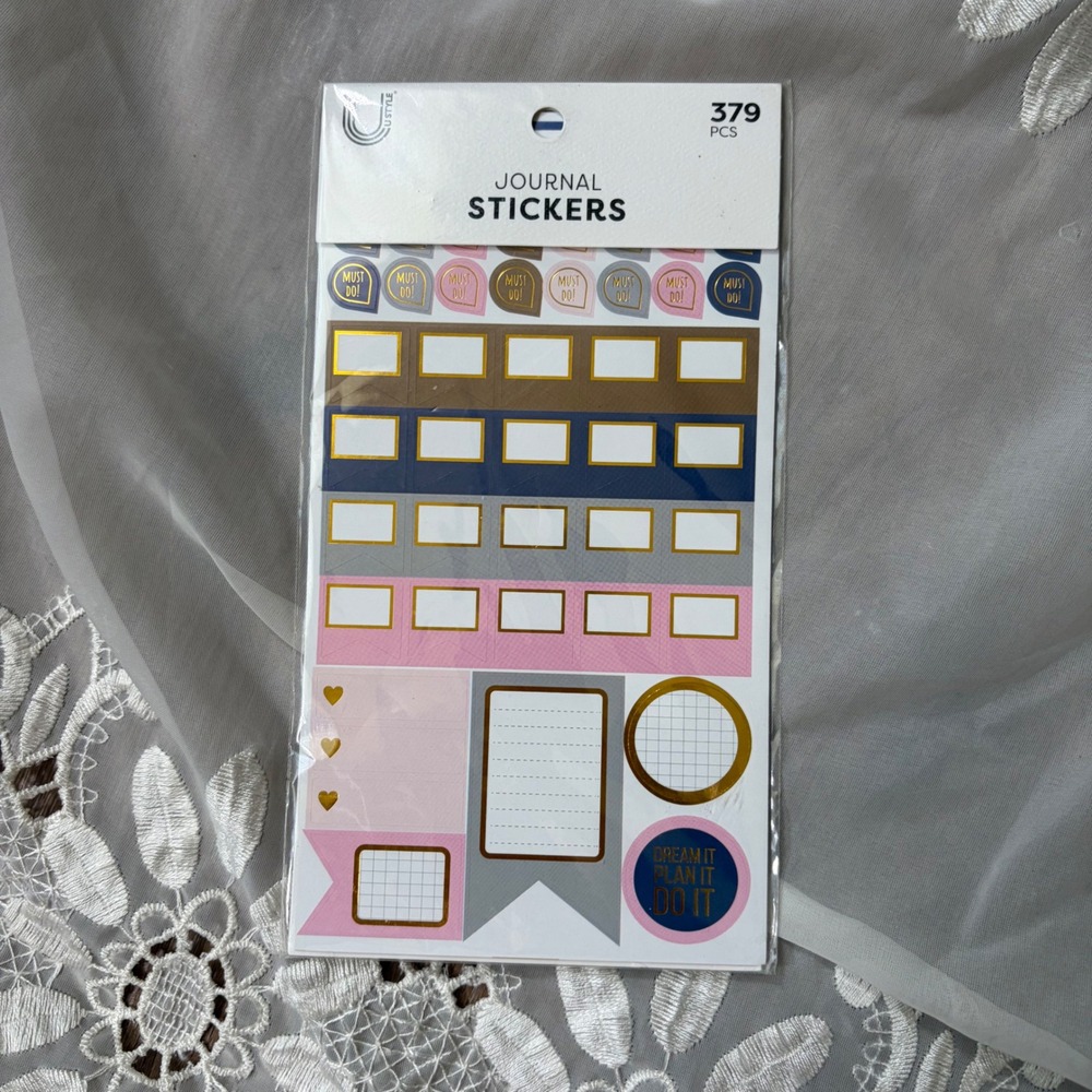 U Style Journal Stickers 379 Pcs 6 Sheets Gold Foil Navy Pink Planner Labels